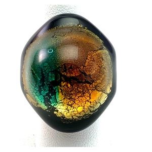 Signed Murano Black Multi Color Ring Sz 8-8.5